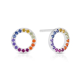 Sterling Silver Multicoloured Cubic Zirconia Circle Stud Earrings