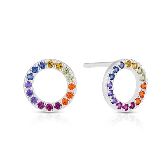Sterling Silver Multicoloured Cubic Zirconia Circle Stud Ear