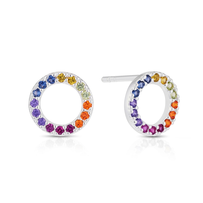 Main Image 1 of Sterling Silver Multicoloured Cubic Zirconia Circle Stud Earrings