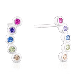 Sterling Silver Multicoloured Cubic Zirconia Curved Stud Earrings