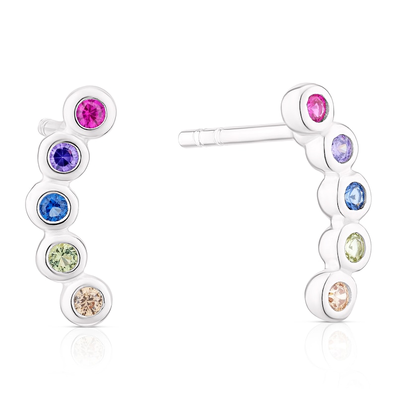 Main Image 1 of Sterling Silver Multicoloured Cubic Zirconia Curved Stud Earrings