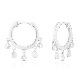 Sterling Silver Crystal Disc Hoop Earrings