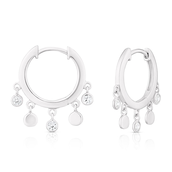 Sterling Silver Crystal Disc Hoop Earrings