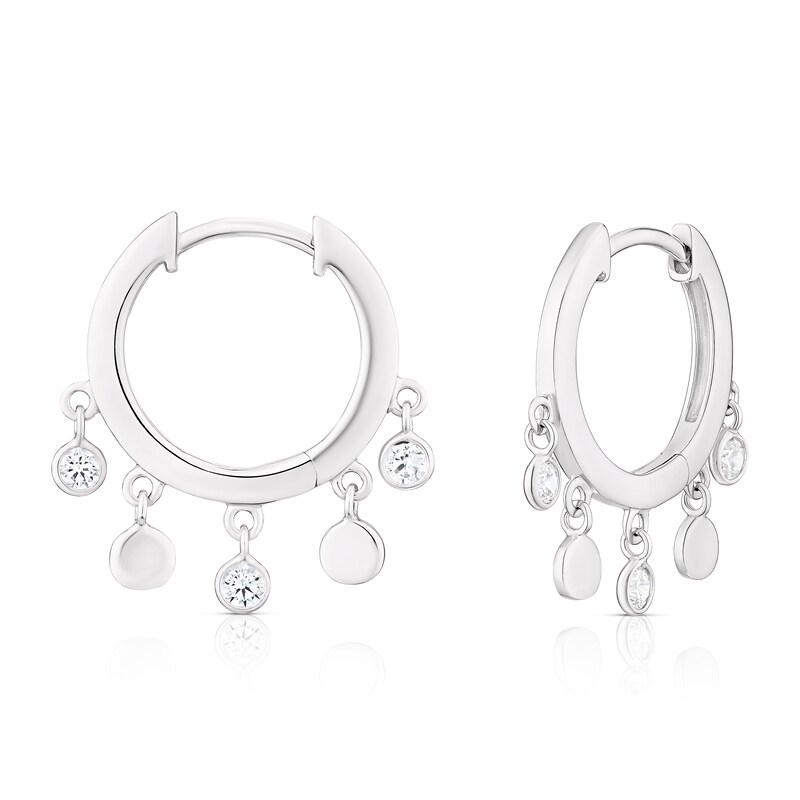 Main Image 1 of Sterling Silver Crystal Disc Hoop Earrings