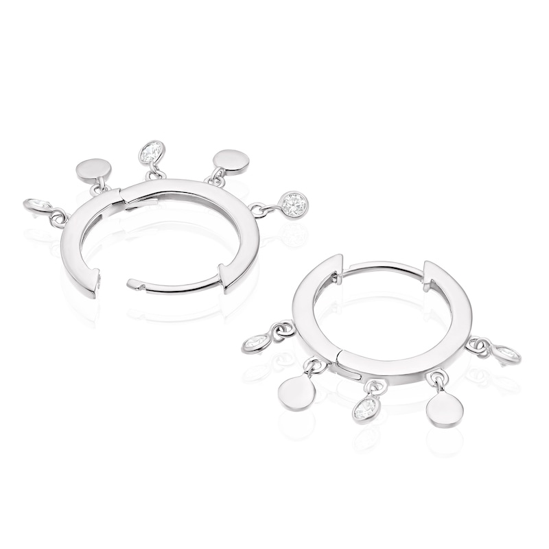 Main Image 2 of Sterling Silver Crystal Disc Hoop Earrings
