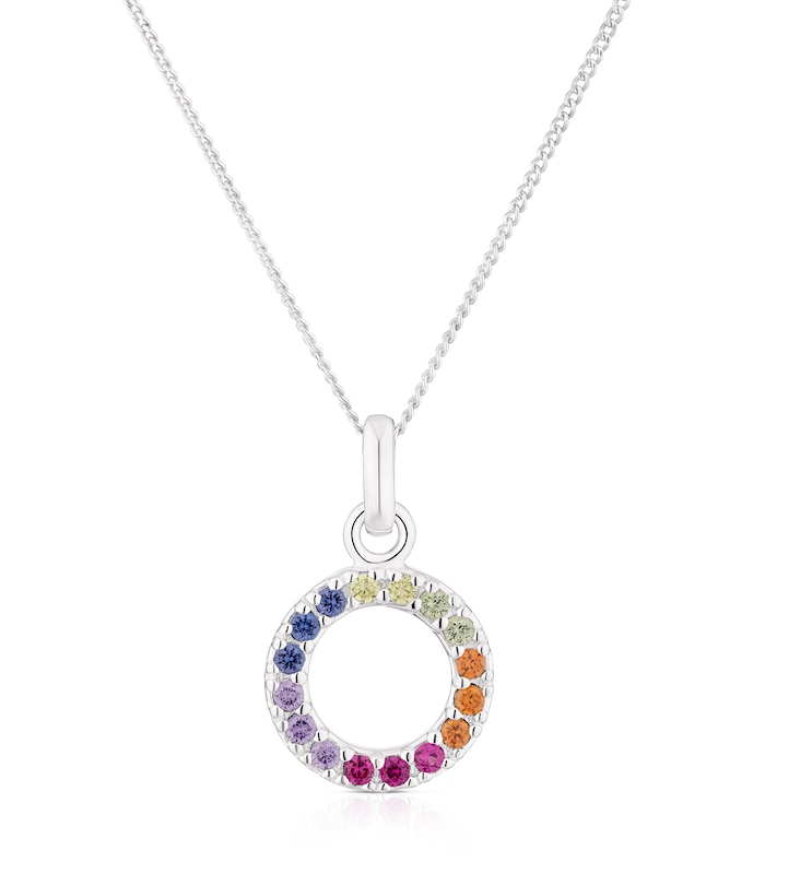 Sterling Silver Multicoloured Cubic Zirconia Circle Pendant Necklace