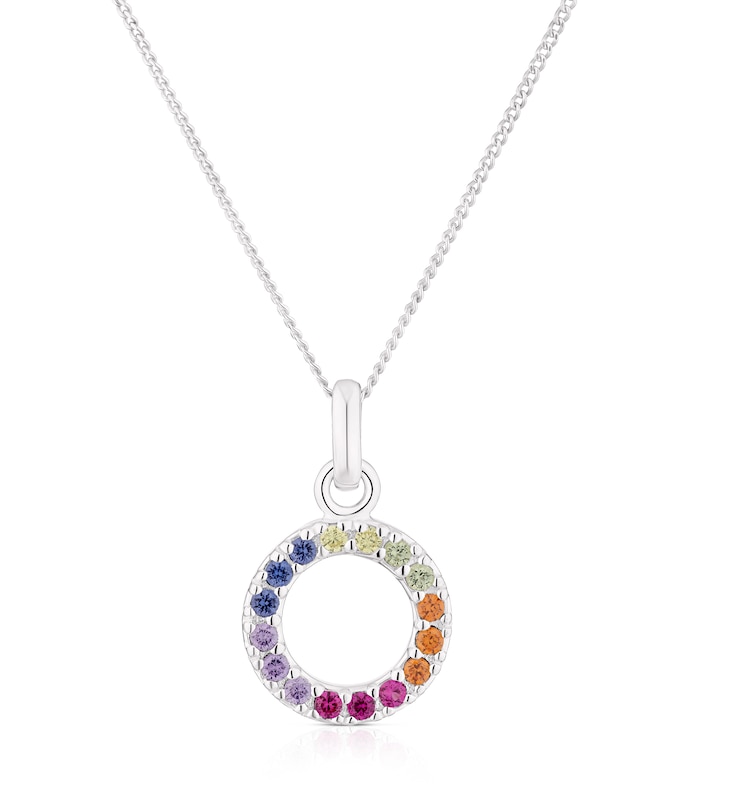 Main Image 1 of Sterling Silver Multicoloured Cubic Zirconia Circle Pendant Necklace