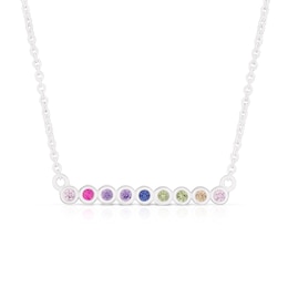 Sterling Silver Multicoloured Cubic Zirconia Bar Pendant Necklace