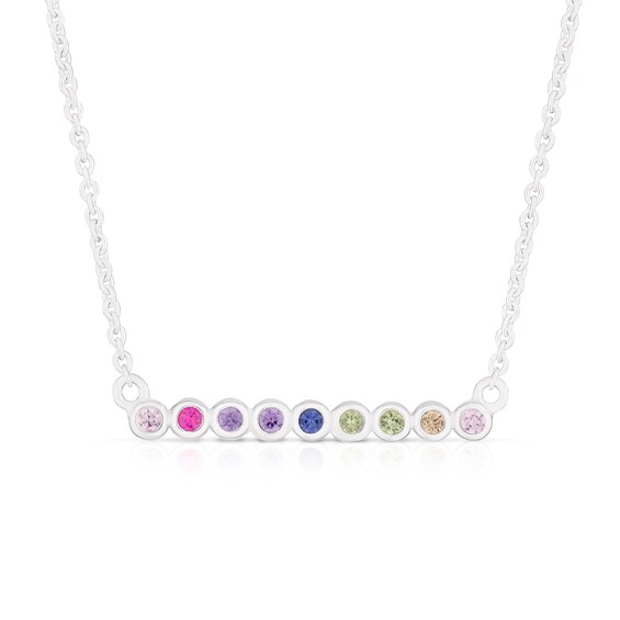 Sterling Silver Multicoloured Cubic Zirconia Bar Pendant Nec