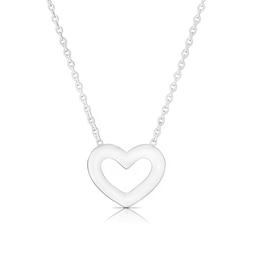 Sterling Silver Chunky Open Heart Pendant Necklace