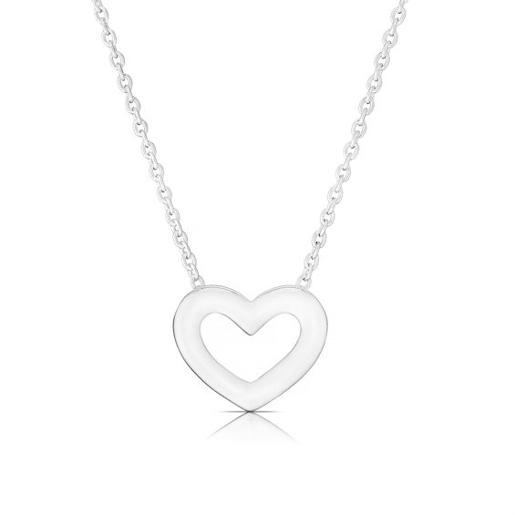 Sterling Silver Chunky Open Heart Pendant Necklace