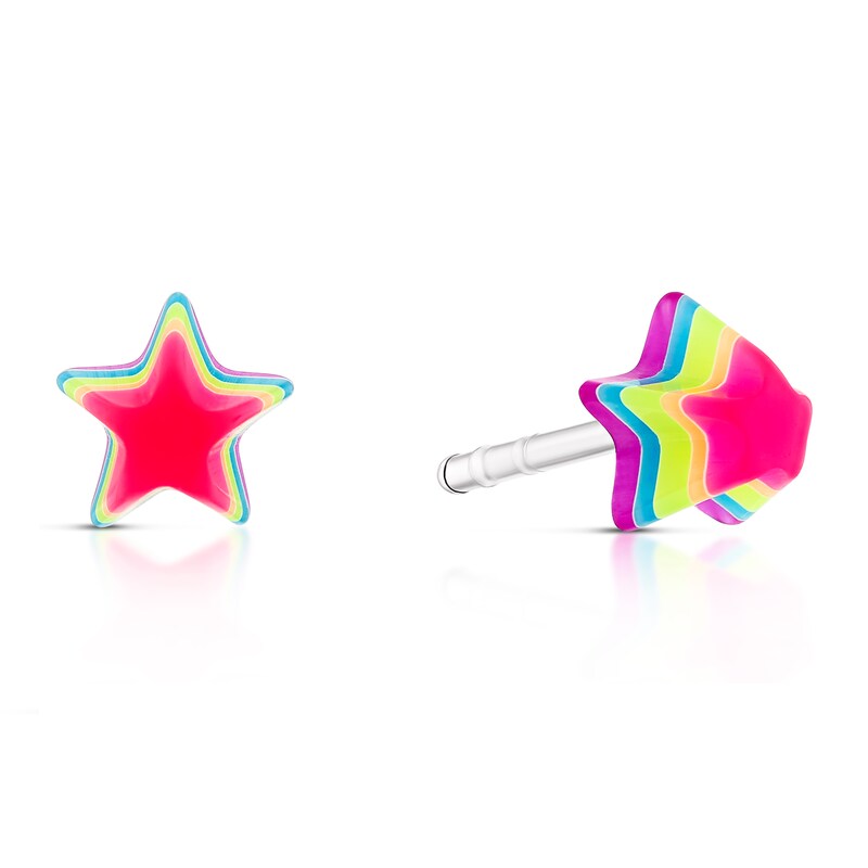 Main Image 1 of Children's Sterling Silver Multicoloured 3D Star Studs