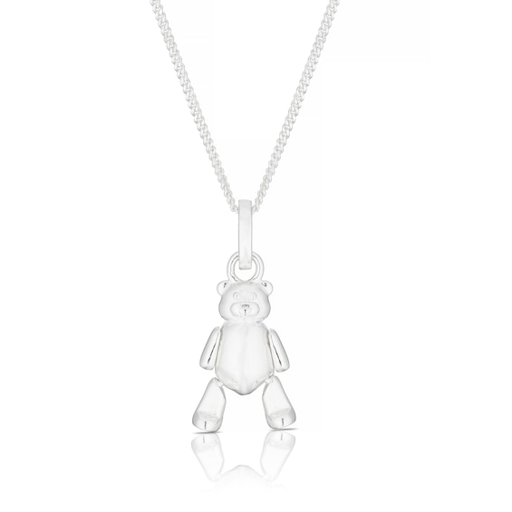 Childrens Sterling Silver Moving Teddy Bear Pendant Necklace