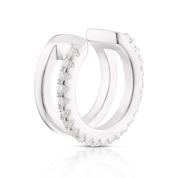 Sterling Silver Cubic Zirconia Pave Double Row Ear Cuff