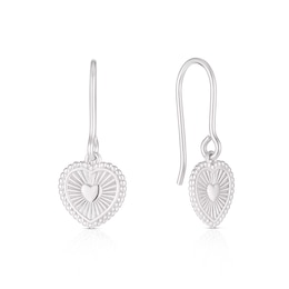 Sterling Silver Texture Heart Drop Earrings