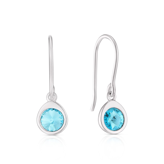 Sterling Silver Aqua Preciosa Crystal Hook Drop Earrings