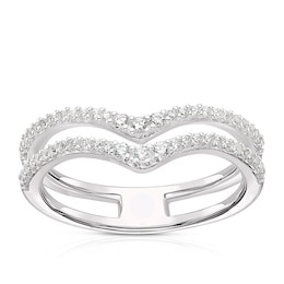 Sterling Silver Cubic Zirconia Double Row Wishbone Ring (Size L)