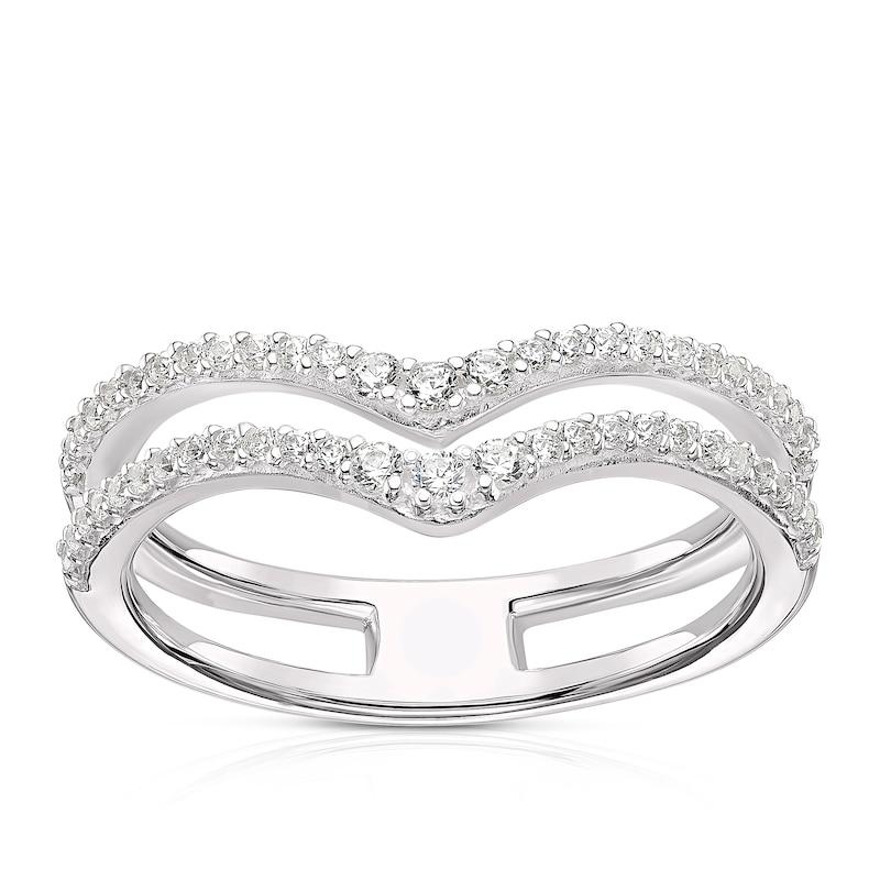 Main Image 1 of Sterling Silver Cubic Zirconia Double Row Wishbone Ring (Size P)