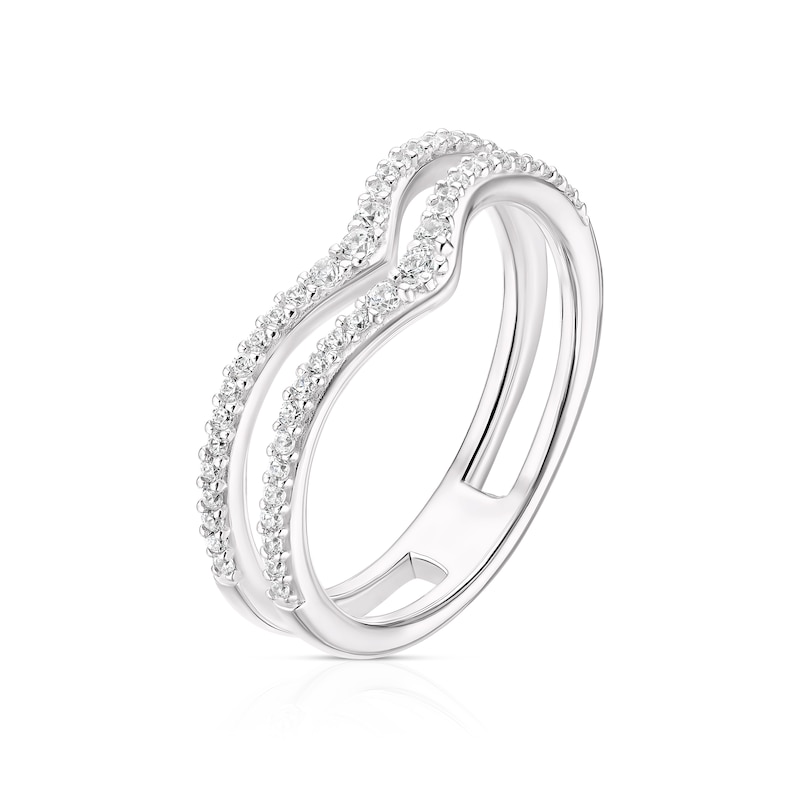 Main Image 2 of Sterling Silver Cubic Zirconia Double Row Wishbone Ring (Size P)