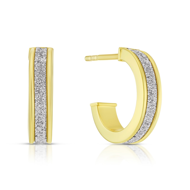 9ct Yellow Gold Glitter 8mm Half Hoop Earrings