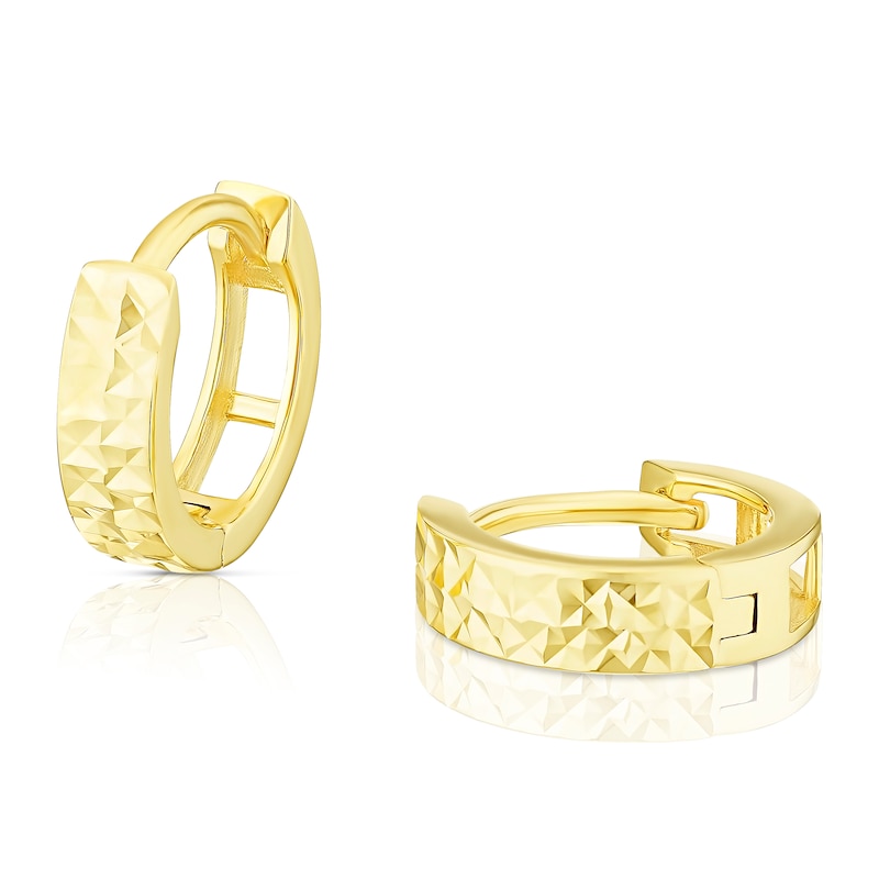 9ct Yellow Gold Diamond Cut Huggie Hoop Earrings