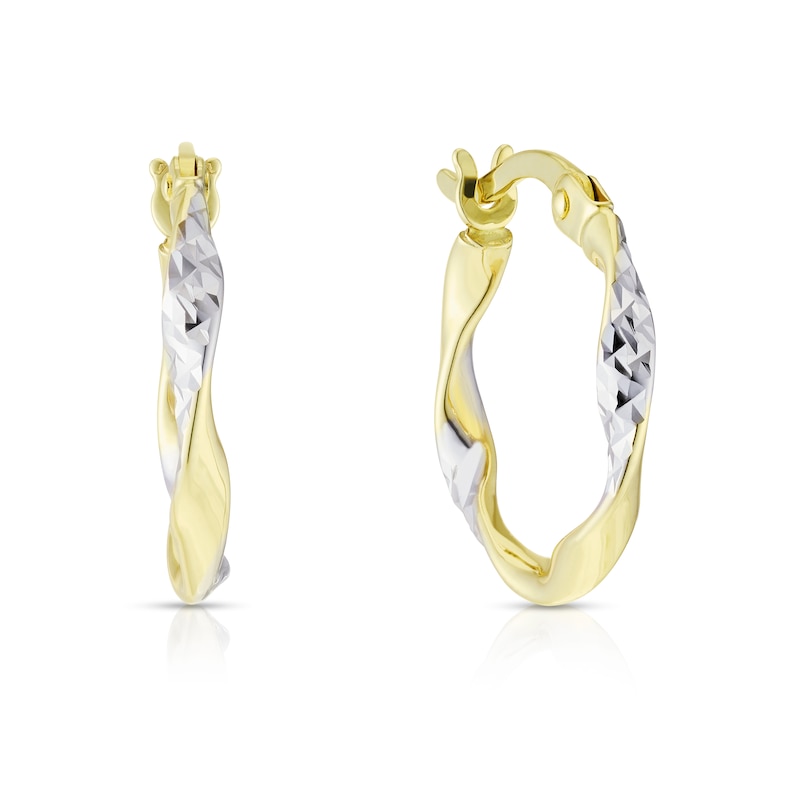 Main Image 1 of 9ct Two Colour Gold Twisted Hoop Earrings