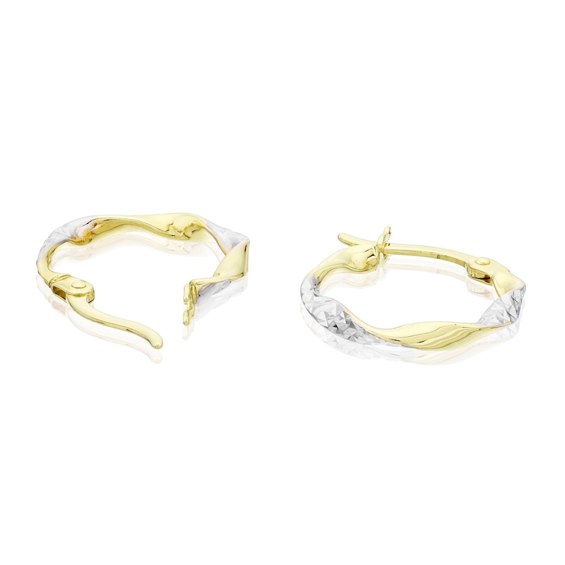 Main Image 2 of 9ct Two Colour Gold Twisted Hoop Earrings