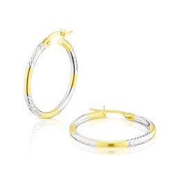 9ct Two Colour Gold Diamond Cut Medium Hoop Earrings