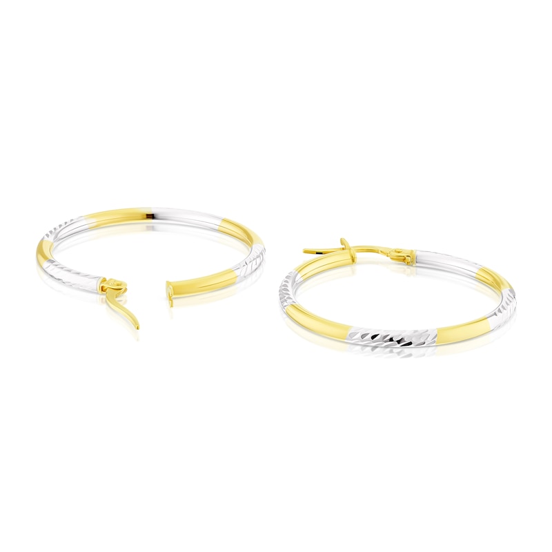 Main Image 2 of 9ct Two Colour Gold Diamond Cut Large Hoop Earrings
