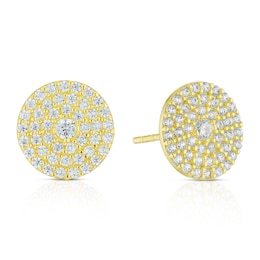 9ct Yellow Gold Pavé Flat Round Stud Earrings