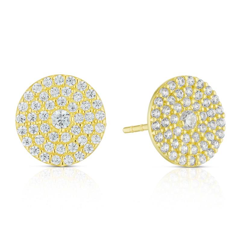 9ct Yellow Gold Pavé Flat Round Stud Earrings | H.Samuel