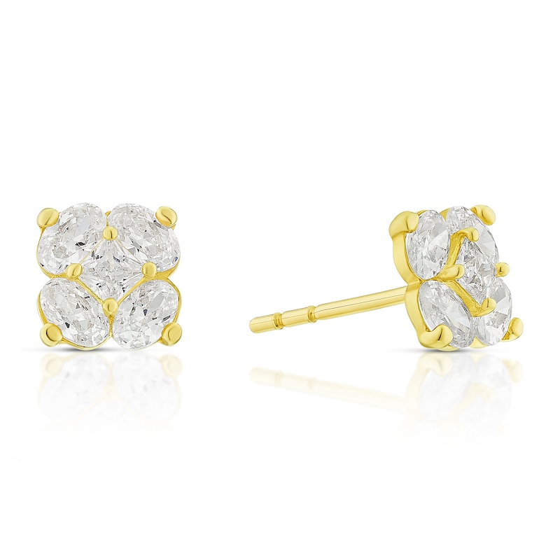 9ct Yellow Gold Cubic Zirconia Flower Shape Stud Earrings