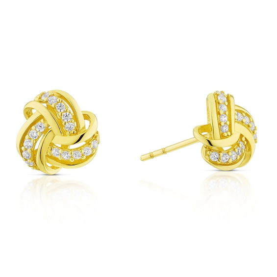9ct Yellow Gold Cubic Zirconia Knot Stud Earrings