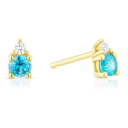 9ct Yellow Gold Blue & White Cubic Zirconia Stud Earrings