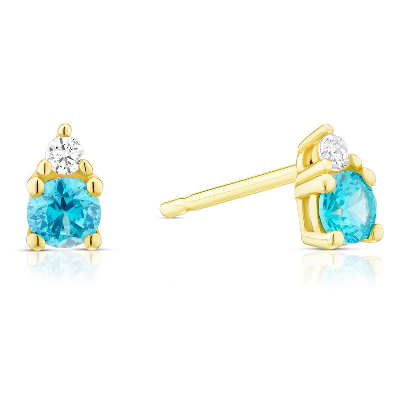 Main Image 1 of 9ct Yellow Gold Blue & White Cubic Zirconia Stud Earrings