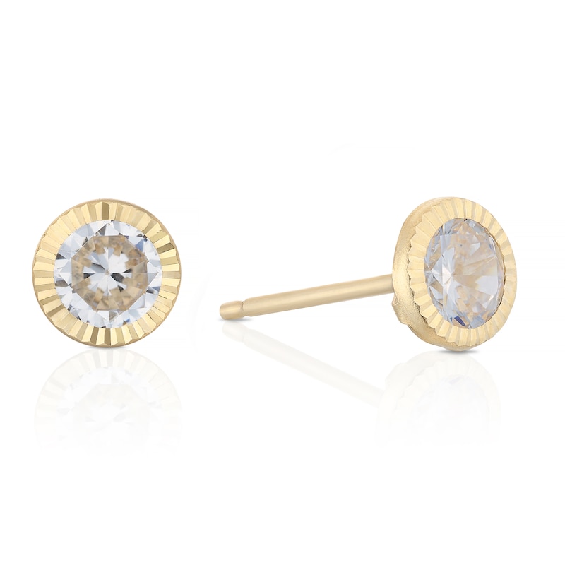 9ct Yellow Gold Round Cubic Zirconia Stud Earrings