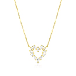9ct Yellow Gold 16+2" Cubic Zirconia Open Heart Pendant Necklace
