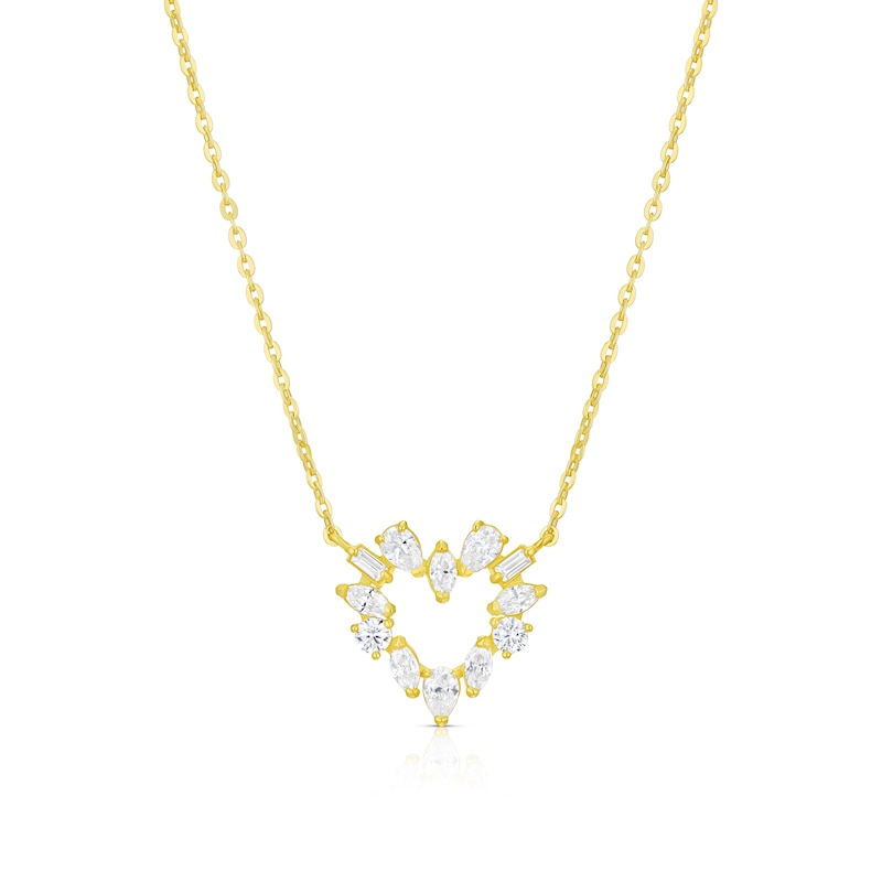 Main Image 1 of 9ct Yellow Gold 16+2" Cubic Zirconia Open Heart Pendant Necklace