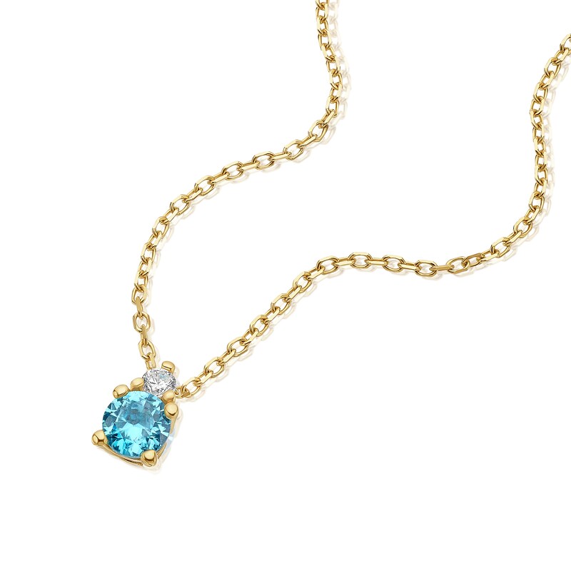 Main Image 2 of 9ct Yellow Gold Blue & Clear Cubic Zirconia Pendant Necklace
