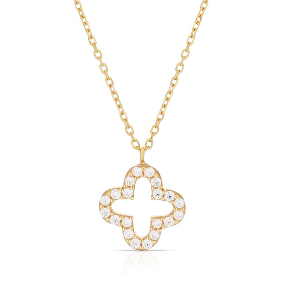 9ct Yellow Gold Cubic Zirconia Open Petal Pendant Necklace