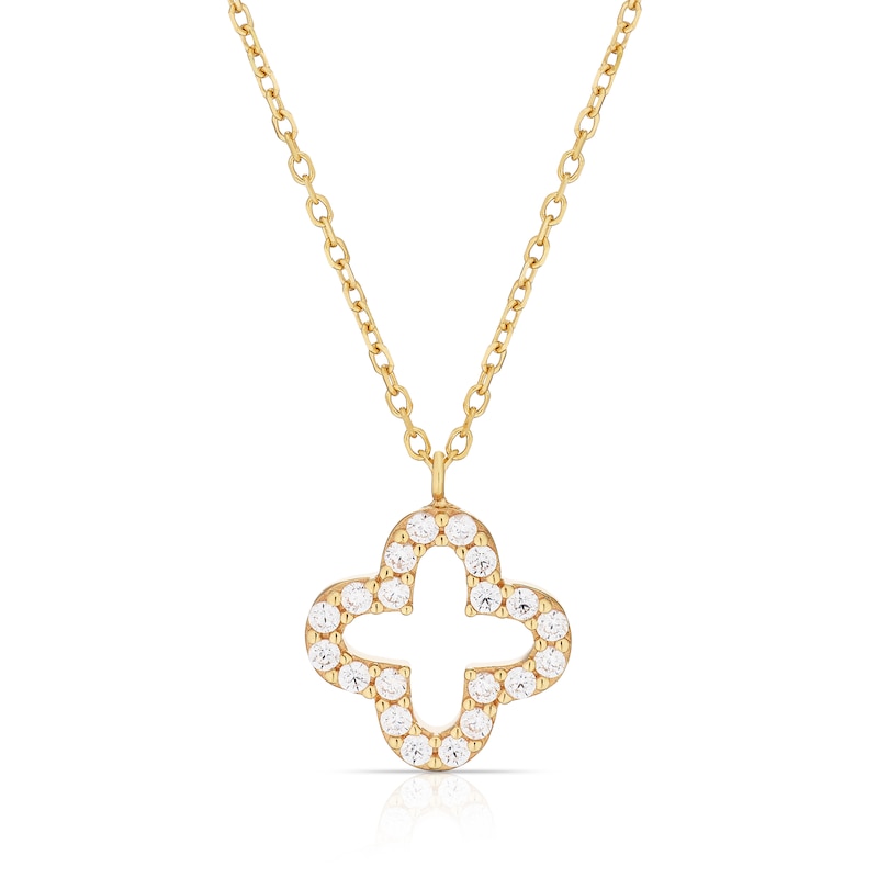 Main Image 1 of 9ct Yellow Gold Cubic Zirconia Open Petal Pendant Necklace