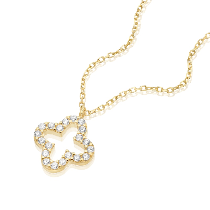 Main Image 2 of 9ct Yellow Gold Cubic Zirconia Open Petal Pendant Necklace