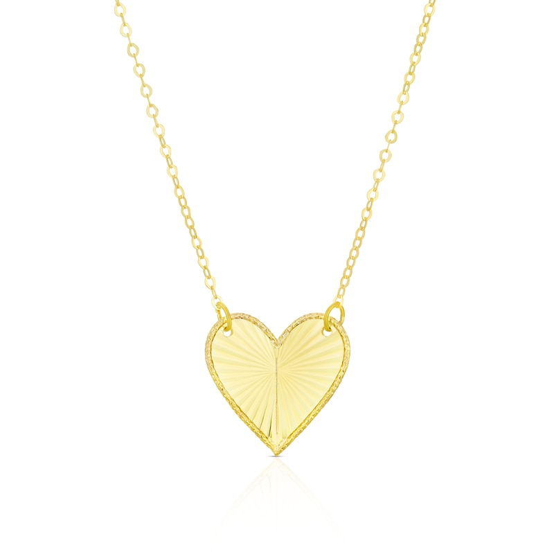 9ct Yellow Gold Diamond Cut Heart Pendant Necklace