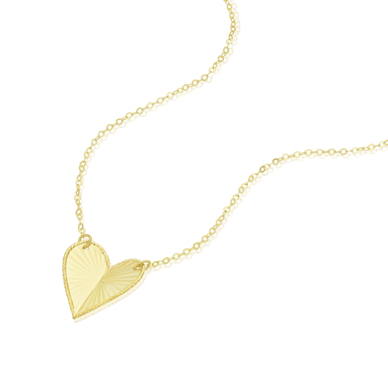 9ct Yellow Gold Diamond Cut Heart Pendant Necklace