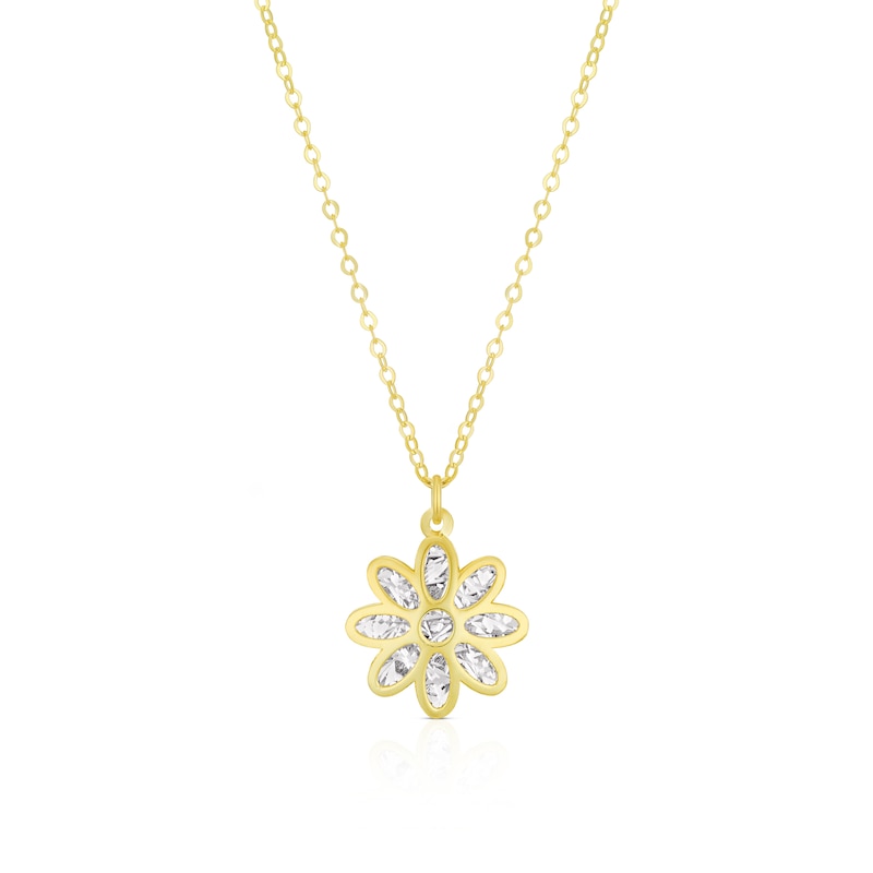 9ct Yellow Gold Double Finish Flower Pendant Necklace