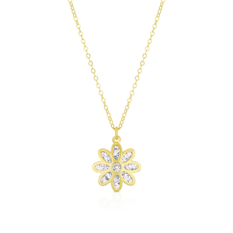 Main Image 1 of 9ct Yellow Gold Double Finish Flower Pendant Necklace