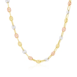 9ct Three Colour Gold Puff Mariner Chain