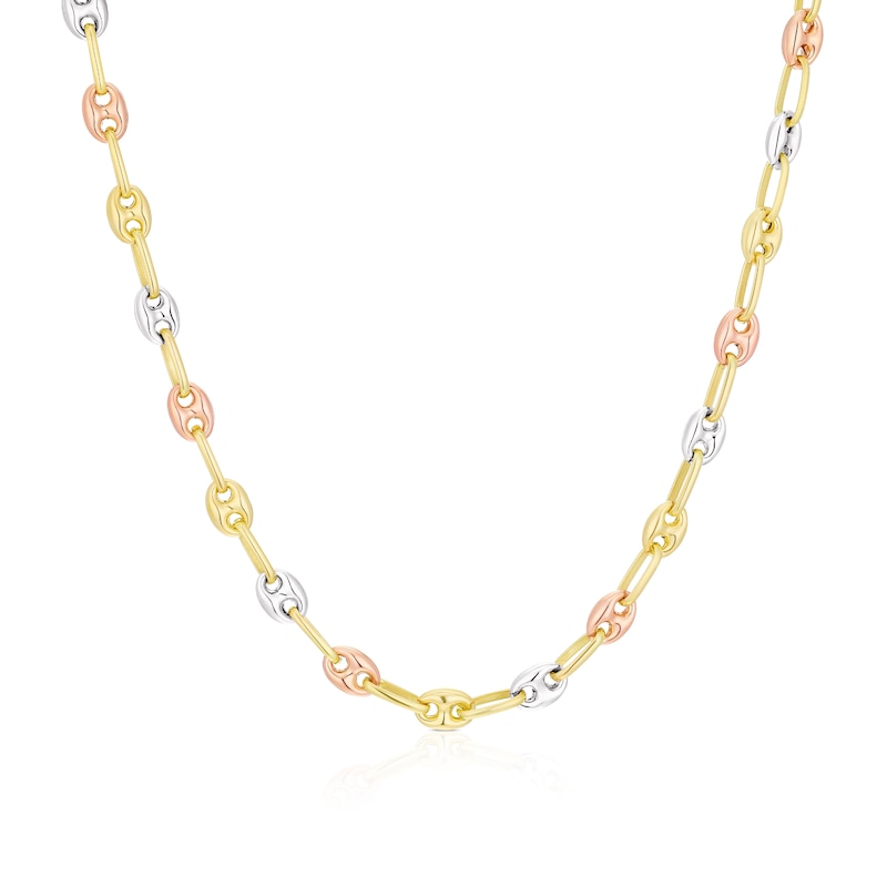 Main Image 1 of 9ct Three Colour Gold Puff Mariner Chain