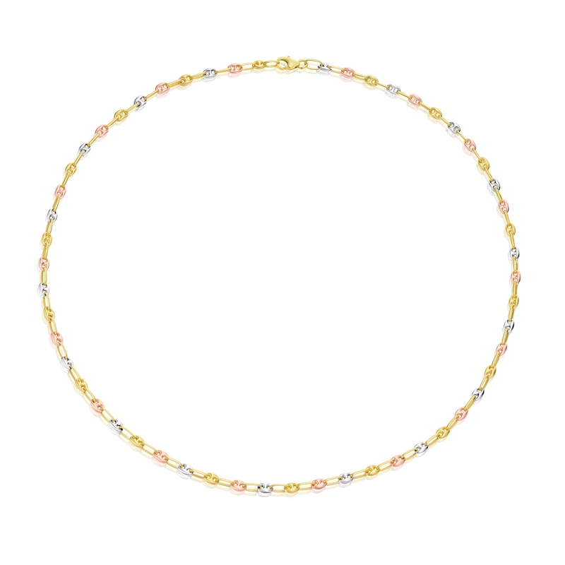 Main Image 2 of 9ct Three Colour Gold Puff Mariner Chain