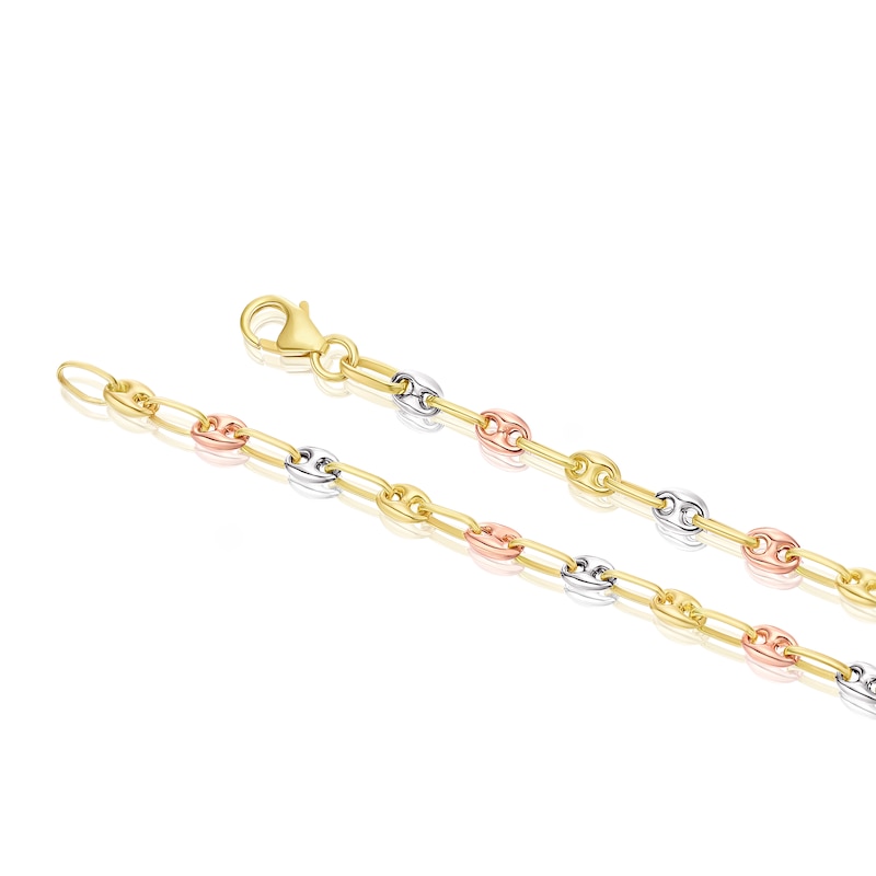 Main Image 3 of 9ct Three Colour Gold Puff Mariner Chain